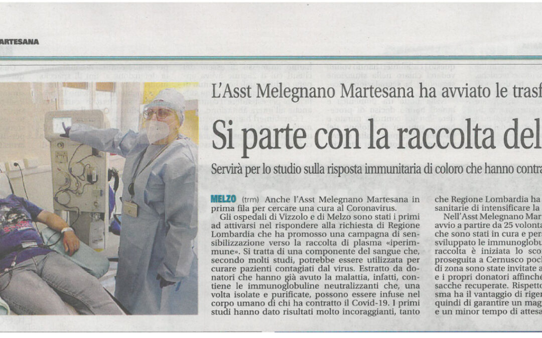 SI PARTE CON LA RACCOLTA DEL PLASMA “IPERIMMUNE”