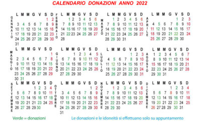 CALENDARIO DONAZIONI 2022