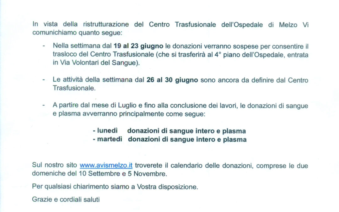 RISTRUTTURAZIONE DEL CENTRO TRASFUSIONALE